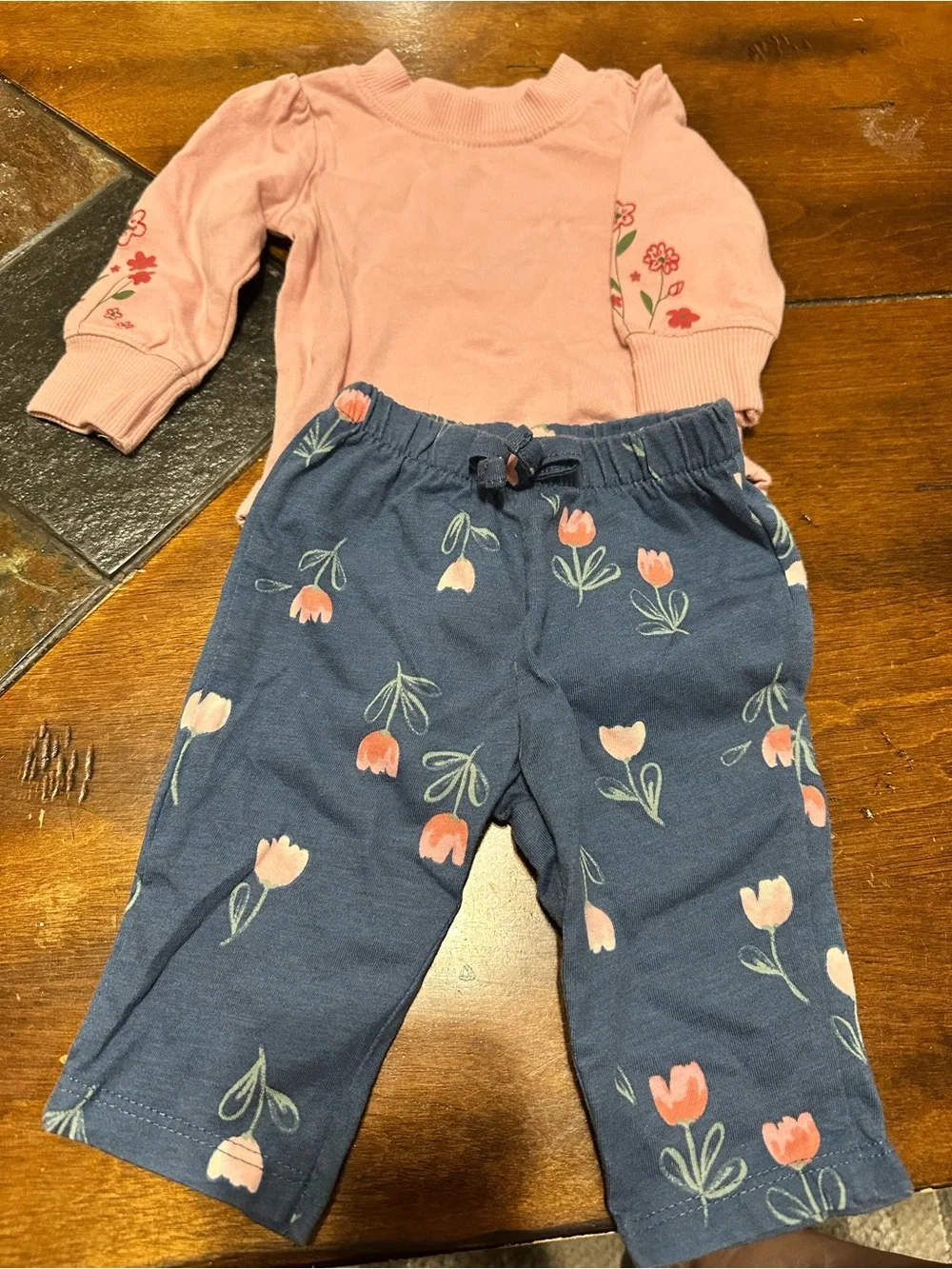 Carter's Pink Top with Blue Floral Pants Set